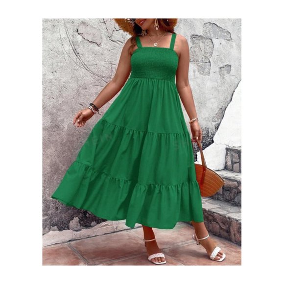Midi Tiered Emerald Green Sundress 2XL NIB - Picture 1 of 10